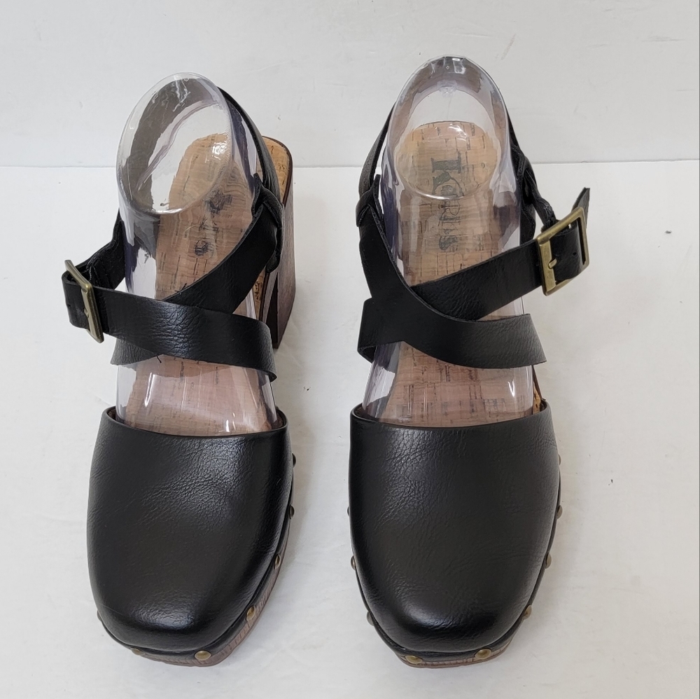 Kork-Ease Black Leather Mules with Wooden Heel - Picture 2 of 10